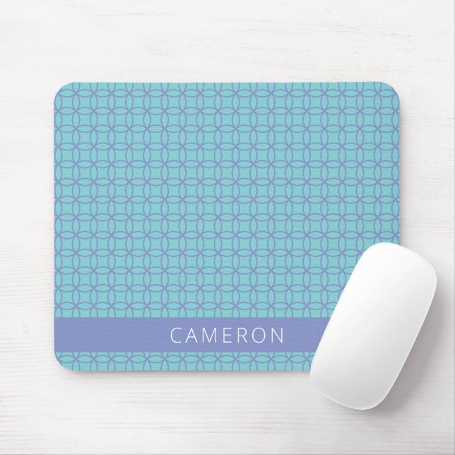 Teal Periwinkle Geometric Personalized Name Desk Mouse Pad (With Mouse)