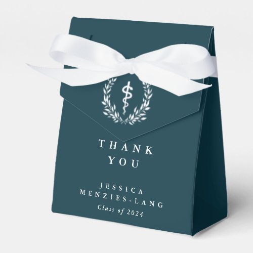 Teal Personalized Asclepius Medical Graduation Favor Boxes