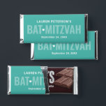 Teal Personalized Girls Bat Mitzvah Hershey Bar Favors<br><div class="desc">Custom Bat Mitzvah Hershey's chocolate bar favors are designed to resemble the classic style of the iconic chocolate brand. Design features "Bat Mitzvah" in bold text with cute heart accent and wording that can be personalized with your daughter's name, the event date, and a simple thank you message on the...</div>