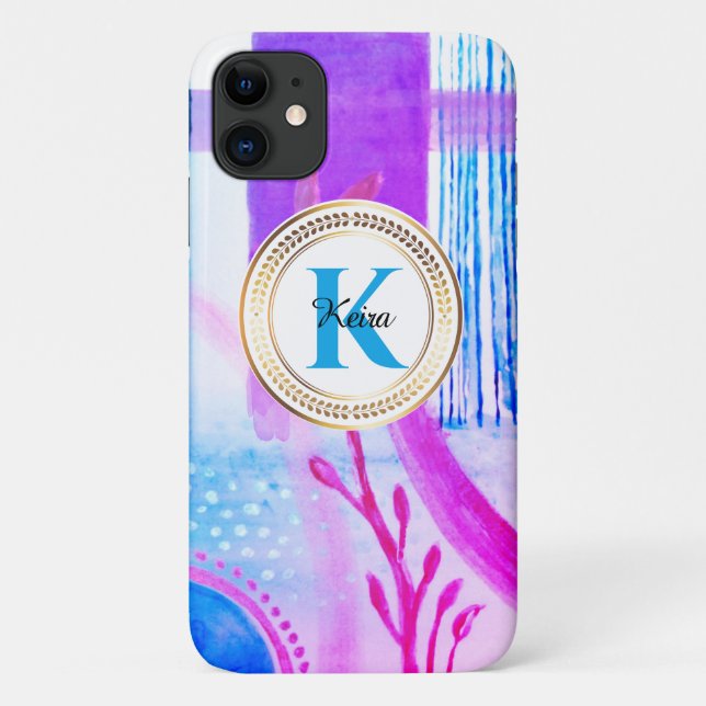 Teal Personalized Girly Blue Monogram Turquoise Case-Mate iPhone Case (Back)