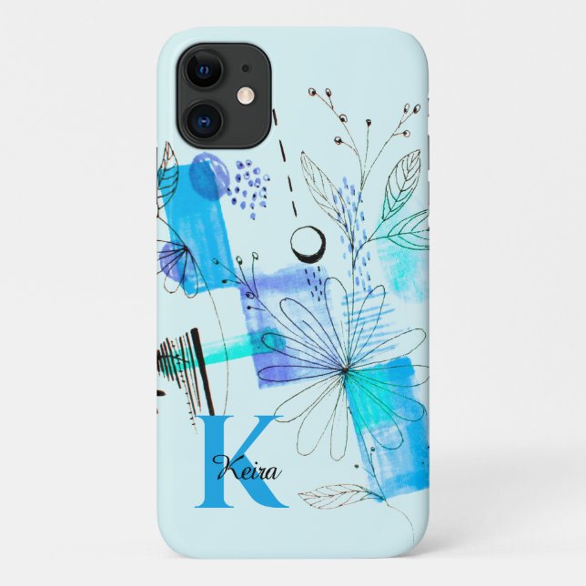 Teal Personalized Girly Blue Turquoise Monogram Case-Mate iPhone Case (Back)