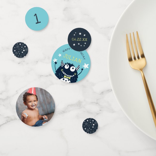 Teal | Personalized Little Monster Birthday Party Confetti (Group)