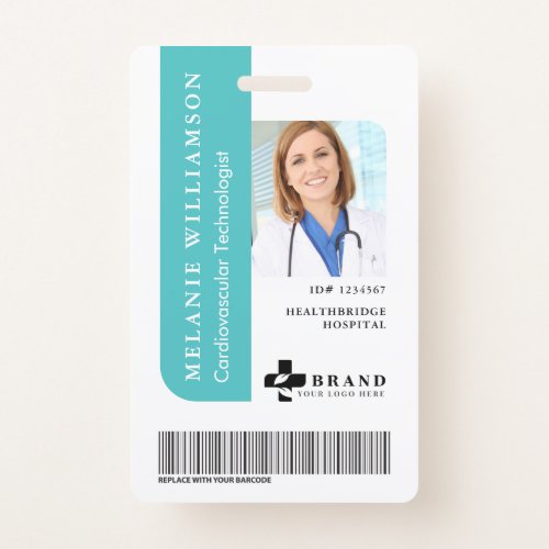 Teal Personalized Medical Employee Photo ID  Logo Badge