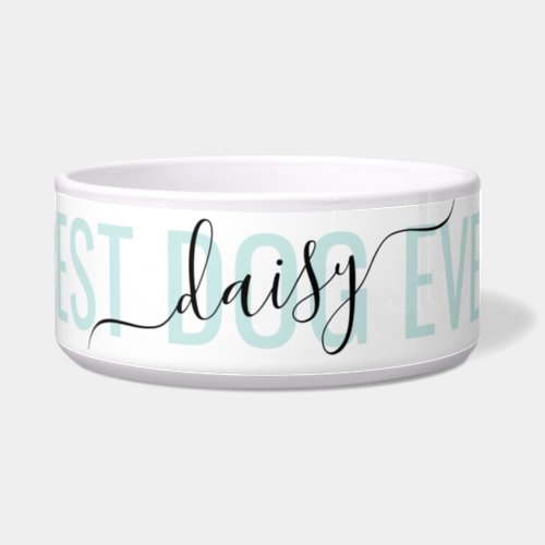 Teal Personalized Modern Chic Script Best Ever Dog Bowl