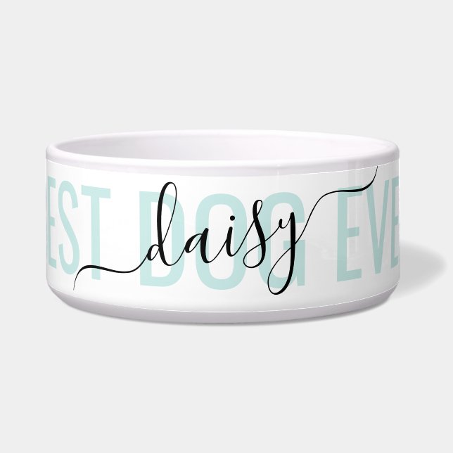 Teal Personalized Modern Chic Script Best Ever Dog Bowl (Front)