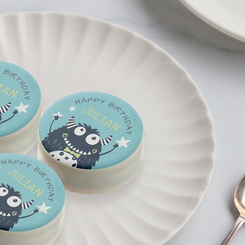 Teal  Personalized Monster Theme Birthday Party Chocolate Covered Oreo