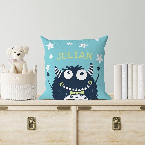 Teal  Personalized Monster Throw Pillow