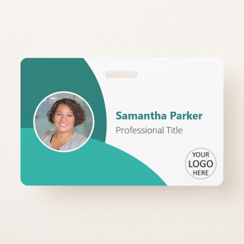 Teal Personalized Photo Logo Barcode Employee Badge