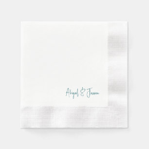 Teal Personalized Script Names Wedding  Napkins
