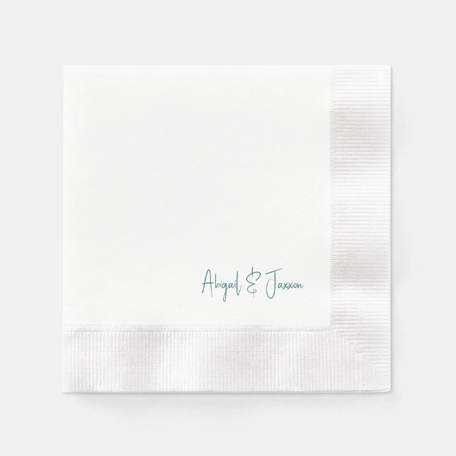 Teal Personalized Script Names Wedding  Napkins (Front)
