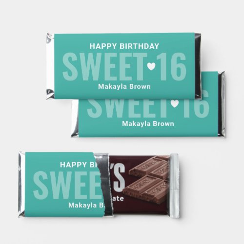 Teal Personalized Sweet 16 Birthday Hershey Bar Favors