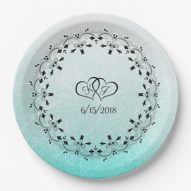 Teal Personalized Wedding Paper Plates (Front)