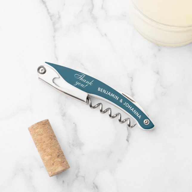 Teal Personalized Wedding Thank You Favors Waiter's Corkscrew (Front)