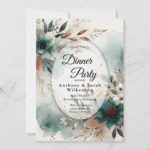 Teal Petals in Bronze Bloom Restaurant Dinner Invitation