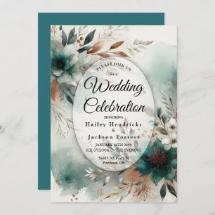 Teal Petals in Bronze Bloom Wedding Invitation