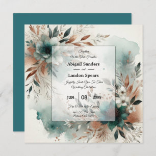 Teal Petals in Bronze Bloom Wedding Invitation