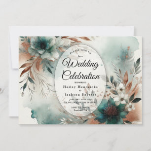 Teal Petals in Bronze Bloom Wedding Invitation