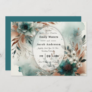 Teal Petals in Bronze Bloom Wedding Invitation