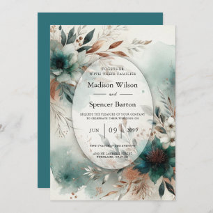 Teal Petals in Bronze Bloom Wedding Invitation