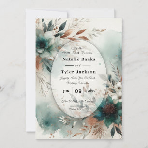 Teal Petals in Bronze Bloom Wedding Invitation