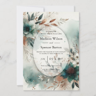 Teal Petals in Bronze Bloom Wedding Invitation