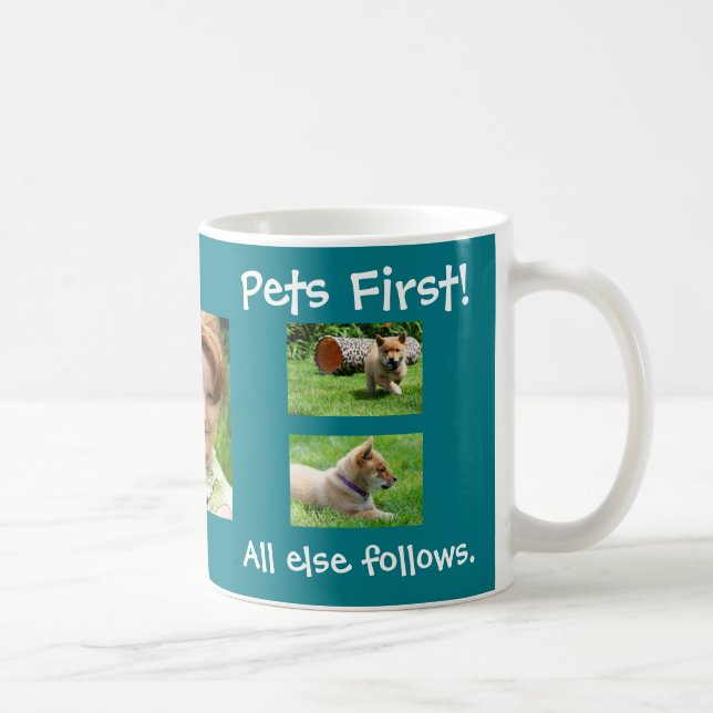 Teal Pets First 5 Customized Photos Coffee Mug (Right)