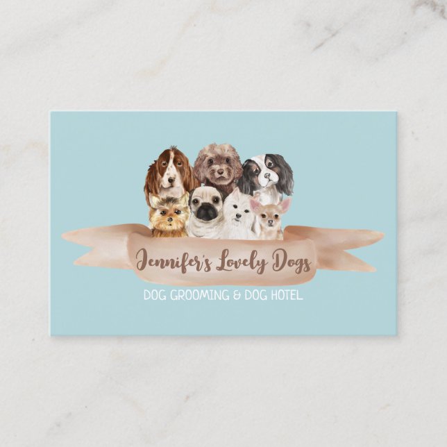 Teal Petsitter Dogs Groomer Small Breeds Business Card (Front)