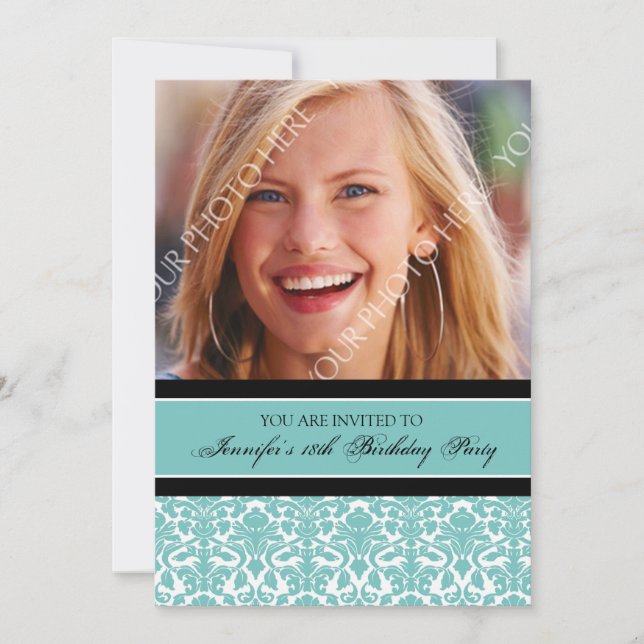 Teal Photo 18th Birthday Party Invitations (Front)