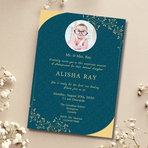 Teal Photo Annaprashan invitation card