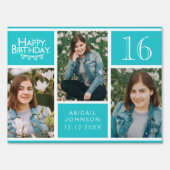 Teal Photo Collage Happy Birthday Sign | Zazzle