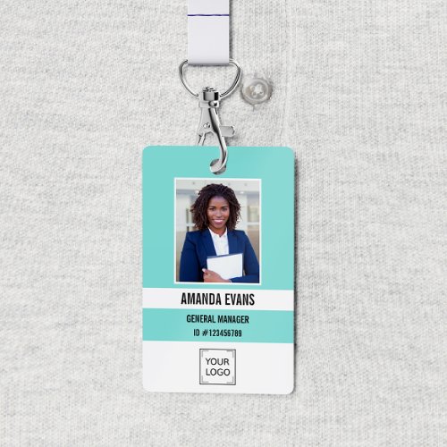 Teal  Photo Employee Logo or QR CODE Security Badge