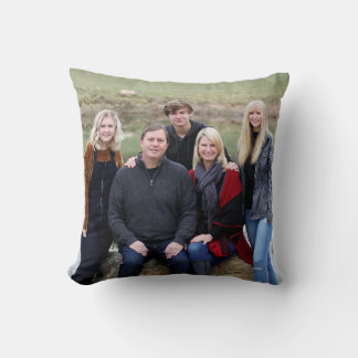 Teal Photo Family Quote Wavy Pattern Double Sided Throw Pillow