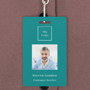 Teal photo name QR code business logo Badge