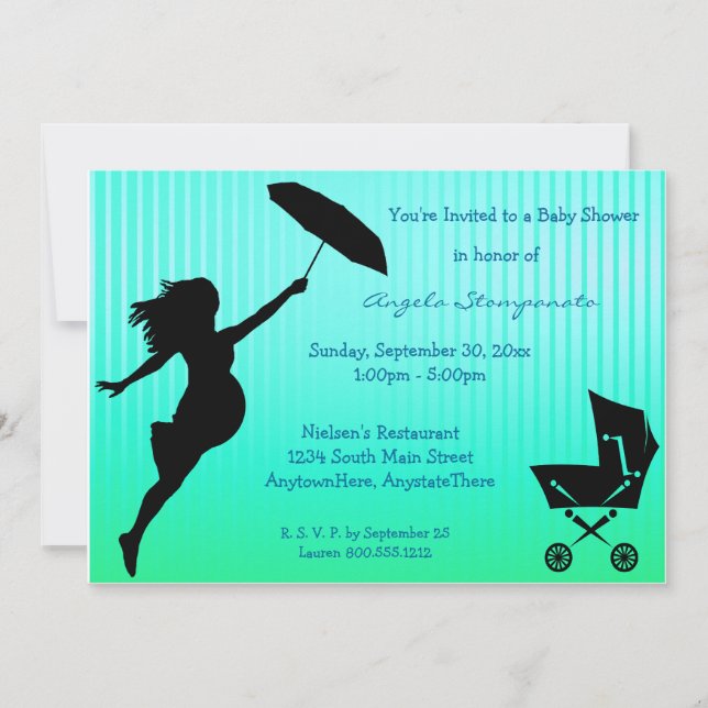 Teal Pin-Striped Baby Shower Invitation (Front)