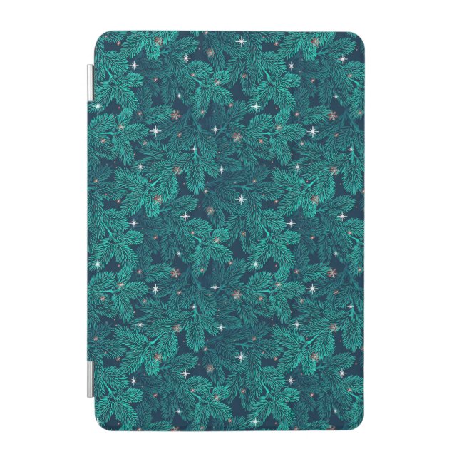 Teal Pine Branches With White Snowflakes iPad Mini Cover (Front)