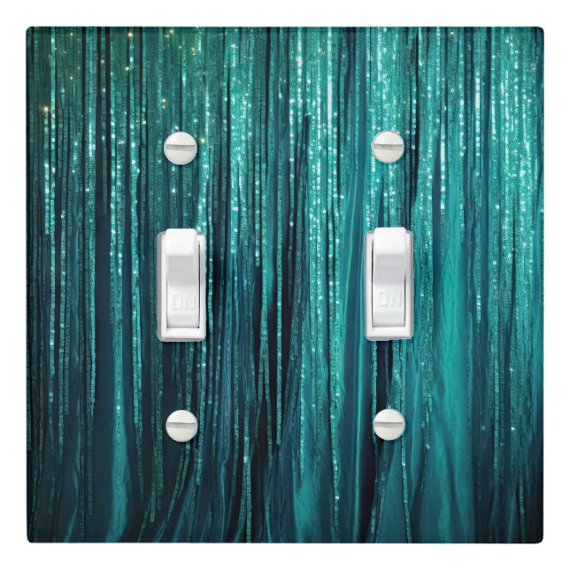 Teal Pine Green Tinsel Gold Christmas Tree Light Switch Cover (In Situ)