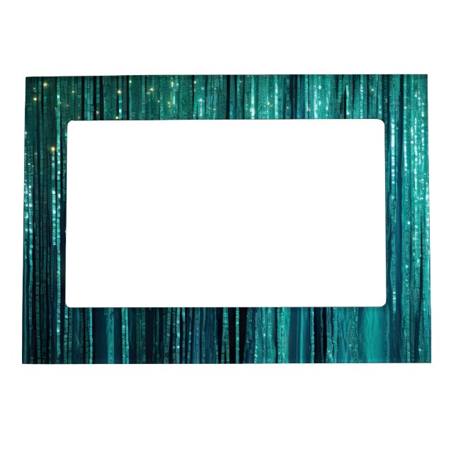 Teal Pine Green Tinsel Gold Christmas Tree Magnetic Frame (Front)