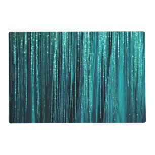 Teal Pine Green Tinsel Gold Christmas Tree Placemat