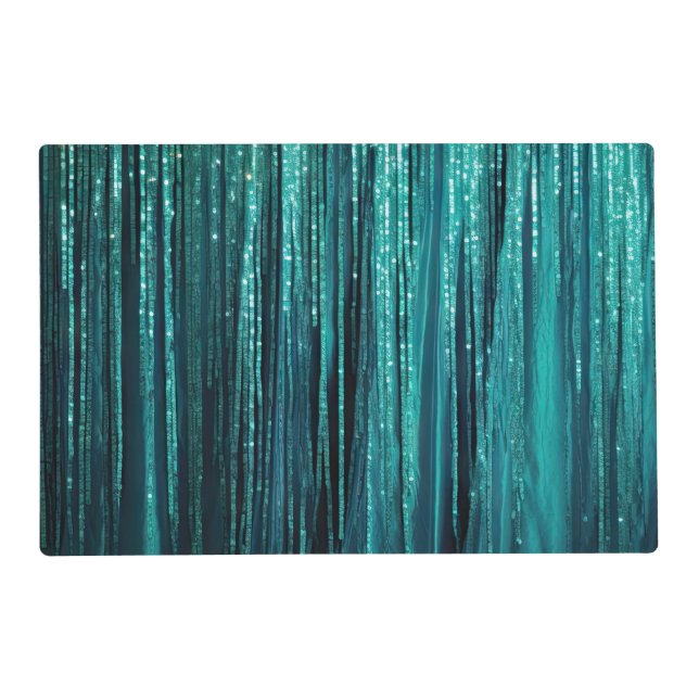 Teal Pine Green Tinsel Gold Christmas Tree Placemat (Front)
