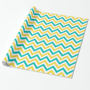 Teal, Pineapple, Wht Large Chevron ZigZag Pattern Wrapping Paper