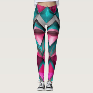 "Teal & Pink 3D Abstract Christmas Leggings" Leggings