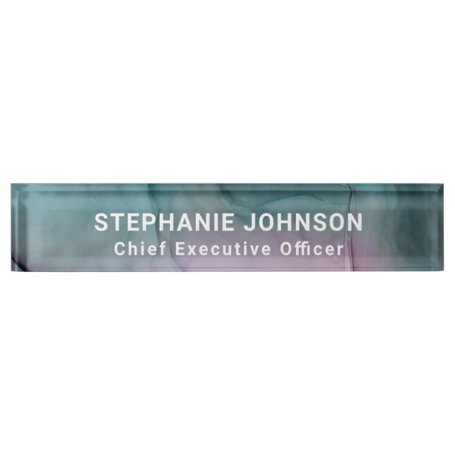 Teal Pink Abstract Alcohol Ink Entrepreneur CEO Desk Name Plate (Front)