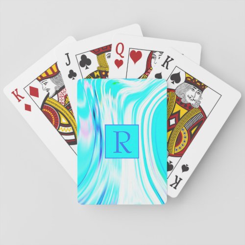 Teal Pink Abstract Wave Pattern Monograms Pretty Poker Cards