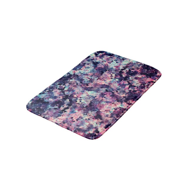 Teal, Pink, and Black Granite Marble Pattern Bathroom Mat (Angled)
