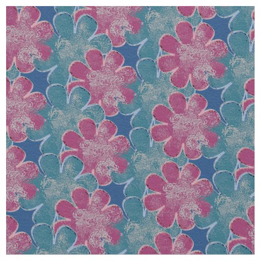 Teal Pink and Blue Flowers Fabric