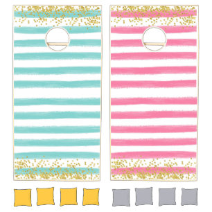 Teal & Pink Bag Toss Wedding Party Game Time