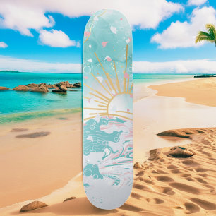 Teal & Pink Beach Coastal Waves Womens Beginner Skateboard