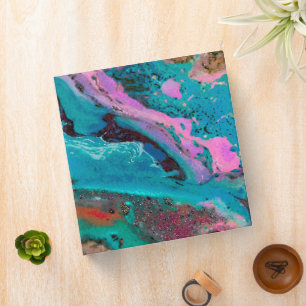 Teal Pink Black Abstract Fluid Painting 3 Ring Binder