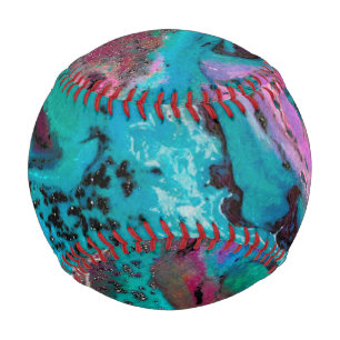 Teal Pink Black Abstract Fluid Painting Baseball