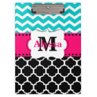 Teal Pink Black Chevron Quatrefoil Personalized